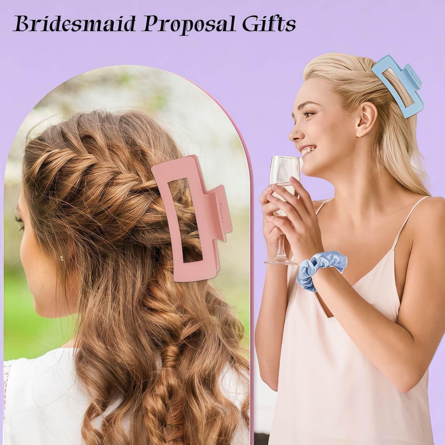 Featch Bridesmaid Proposal Gifts 8pcs Hair Claw Clips & 8pcs Satin Hair Ties Scrunchies Bachelorette Party Bridal Shower Present Good ideas Gift for Wedding Party Favors White&Black
