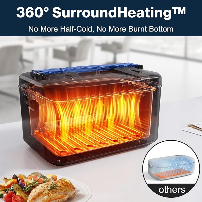 Heated Lunch Box 5.5 Cup Battery Powered Food Warmer with Auto Keep-Warm