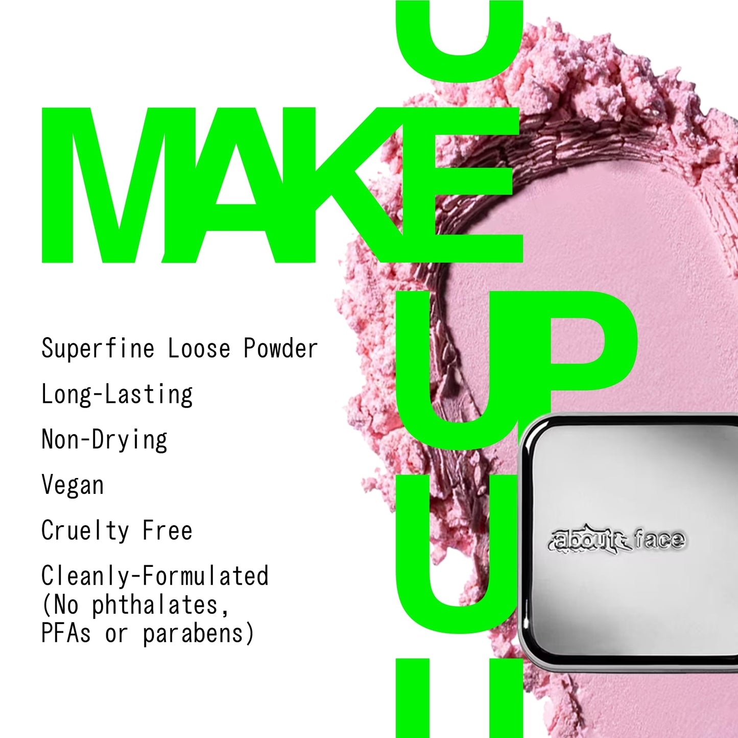 about-face Curtain Call Set & Smooth Loose Powder Finale – Lightweight, Oil-Absorbing Setting Powder with Rice Starch & Corn-Based Talc Alternative – Vegan, Cruelty-Free – 0.35oz (Pink Brightener)