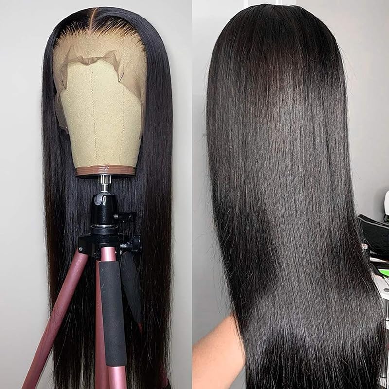 26 Inch Lace Front Wig Human Hair 13x4 Frontal Pre Plucked Bleached Knots Glueless Natural Color