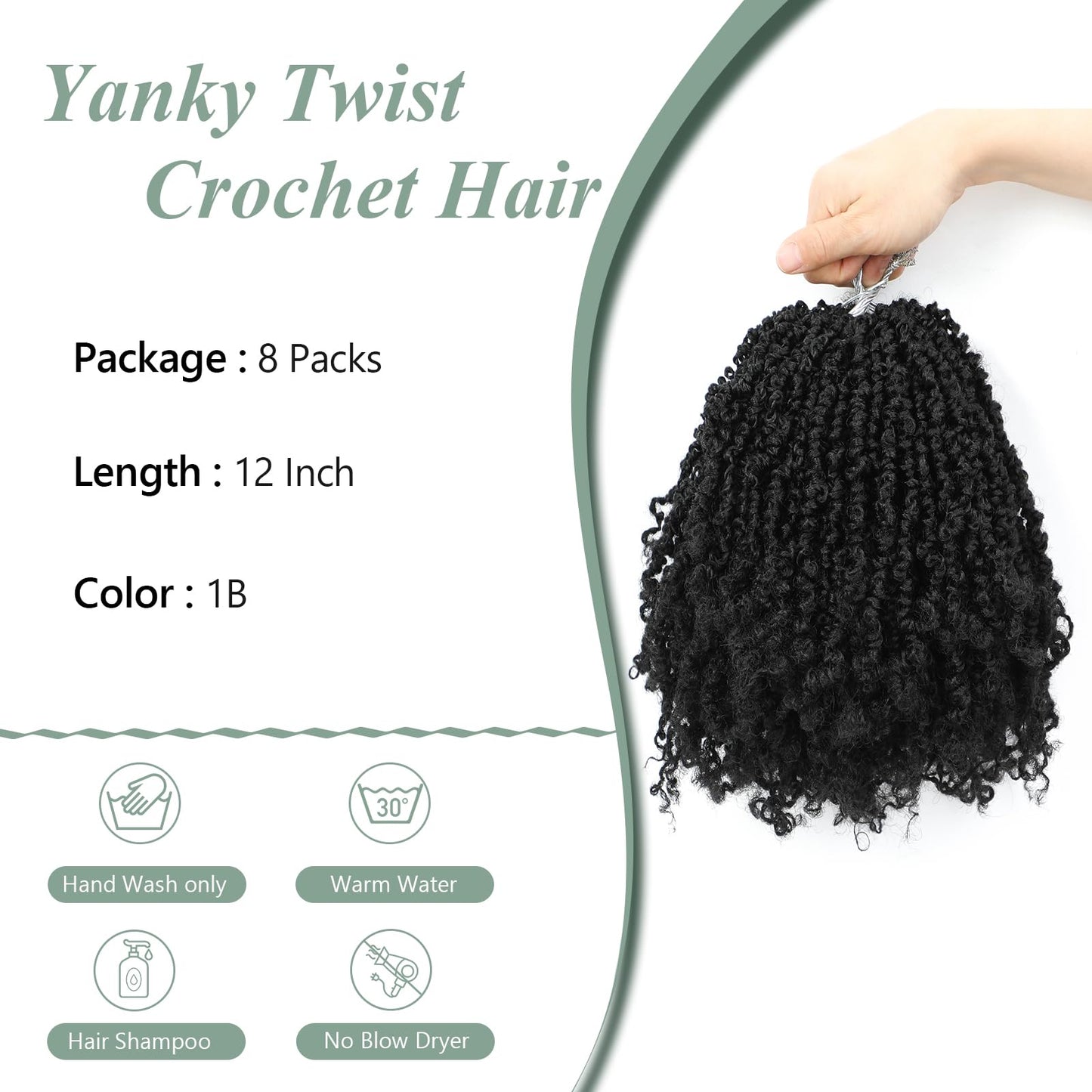 Yanky Twist Crochet Hair 12 Inch Crochet Yanky Twist Hair 8 Packs Spring Mini Twist Crochet Hair Extensions 1B Bohemian Passion Twist Hair for Black Women