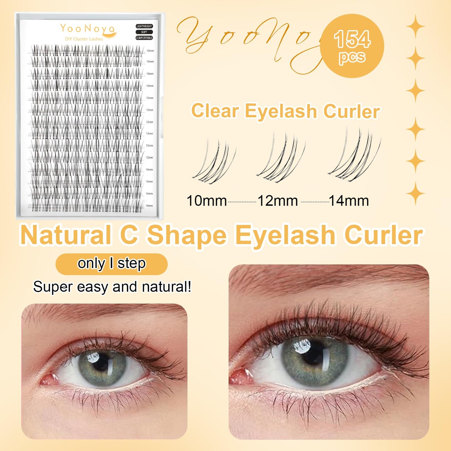 YOONOYA Wispy Cluster Lashes 154 Pcs 10-14mm Mix Lashes Eyelash Clusters C Curl Cluster Eyelash Extensions Natural Wispy lash clusters Reusable Individual Lash Extension (QY-10-14mm - Mix)