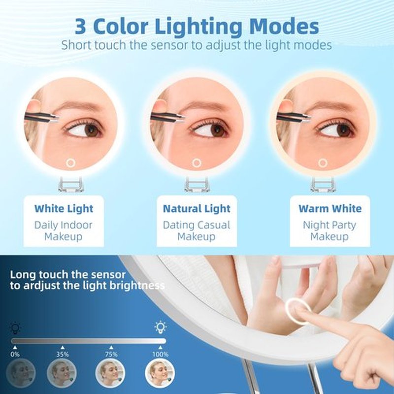 30X Magnifying Mirror with Light, Large 6'' Magnifying Makeup Mirror with Light 30X, Travel Mirror with 30X High Magnification Compact 30X Magnified Mirror with Light, 3 Suction Cup & Adjustable Stand
