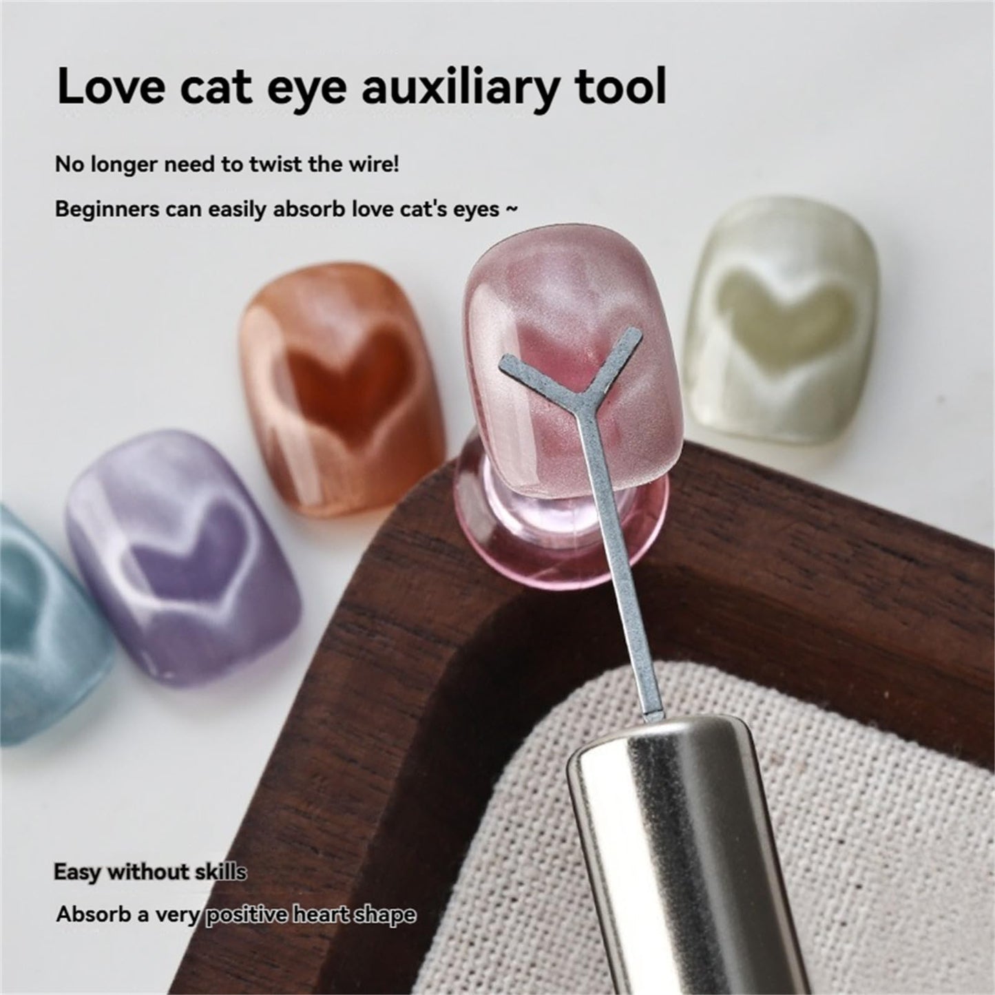 Heart Cat Eye Magnet For Nails, 5 Pack DIY Heart Cat Eye Magnet Set, Professional Nail Art Magnet Sticks with Y-Shaped Guide (10PCS)
