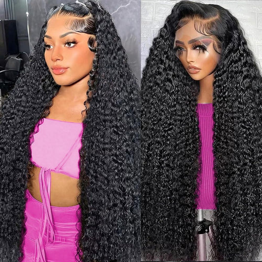 Jukabe 13x6 Deep Wave Lace Front Wigs Human Hair Pre Plucked 200 Density HD Transparent Lace Frontal Wigs Human Hair for Women Glueless Wigs Human Hair with Baby Hair 26 Inch