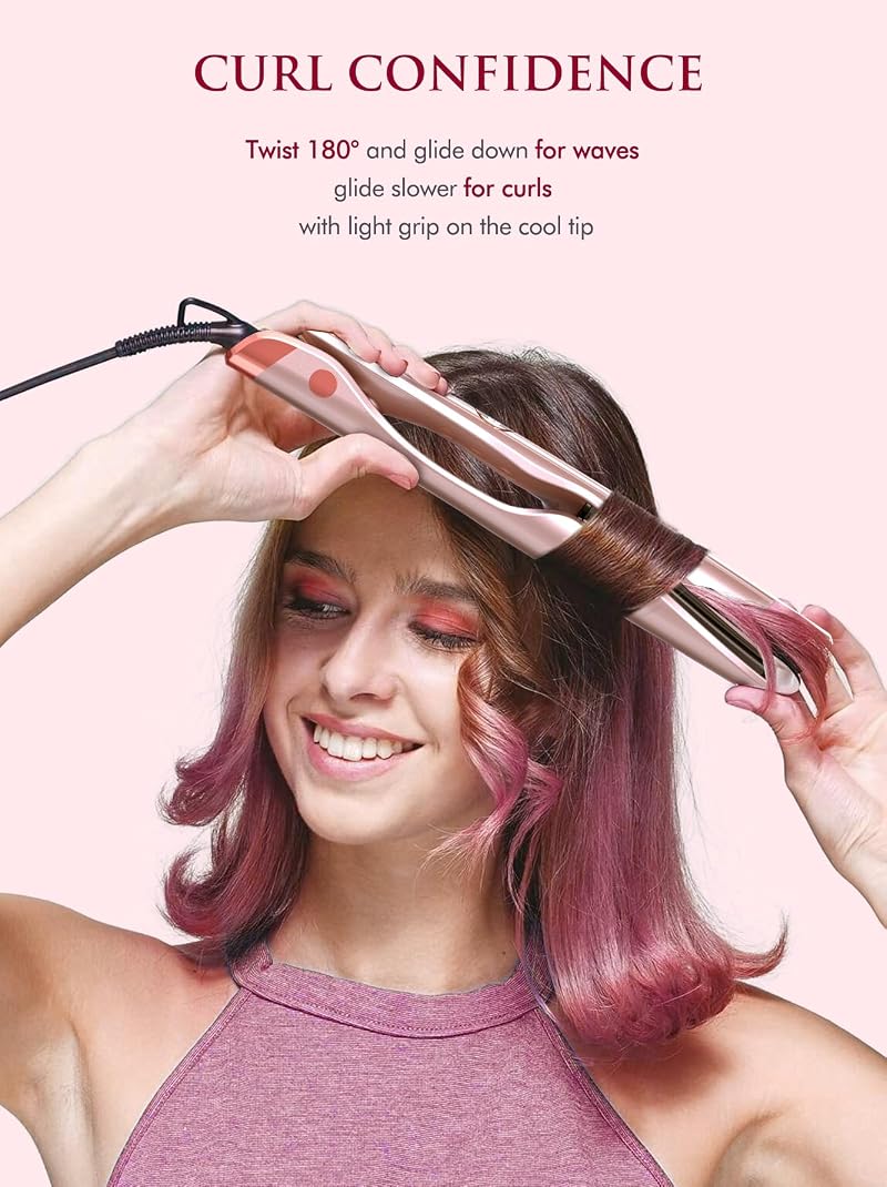 Rose Gold LANDOT 2-in-1 Hair Straightener & Curler – Dual Voltage 1"