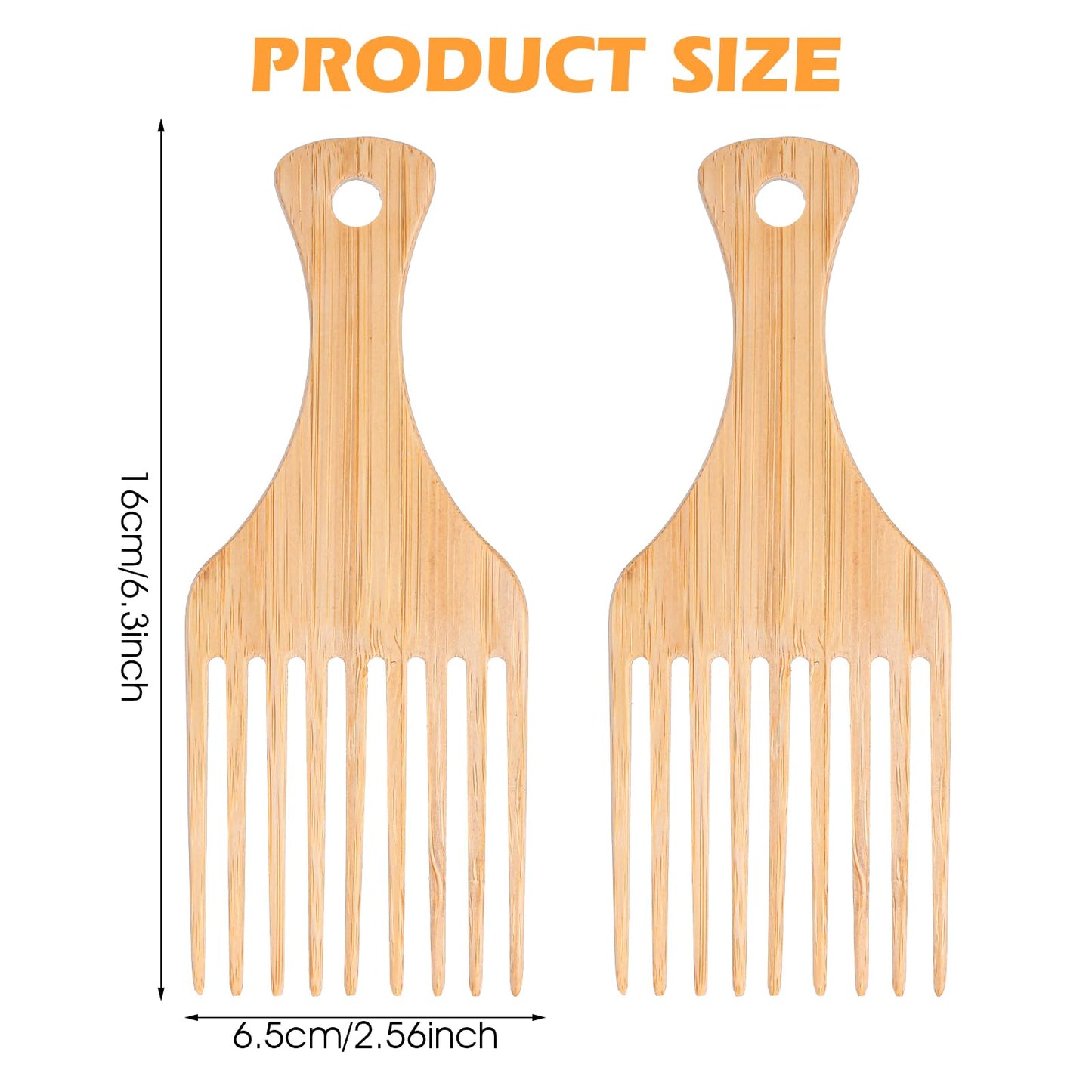 4 Pcs Wooden Hair Picks for Curly Hair, Natural Afro Pick for Curly Hairs, Styling Combs for Thick Hairs and Beards Enhance Curl Definition and Volume (15.7cm)