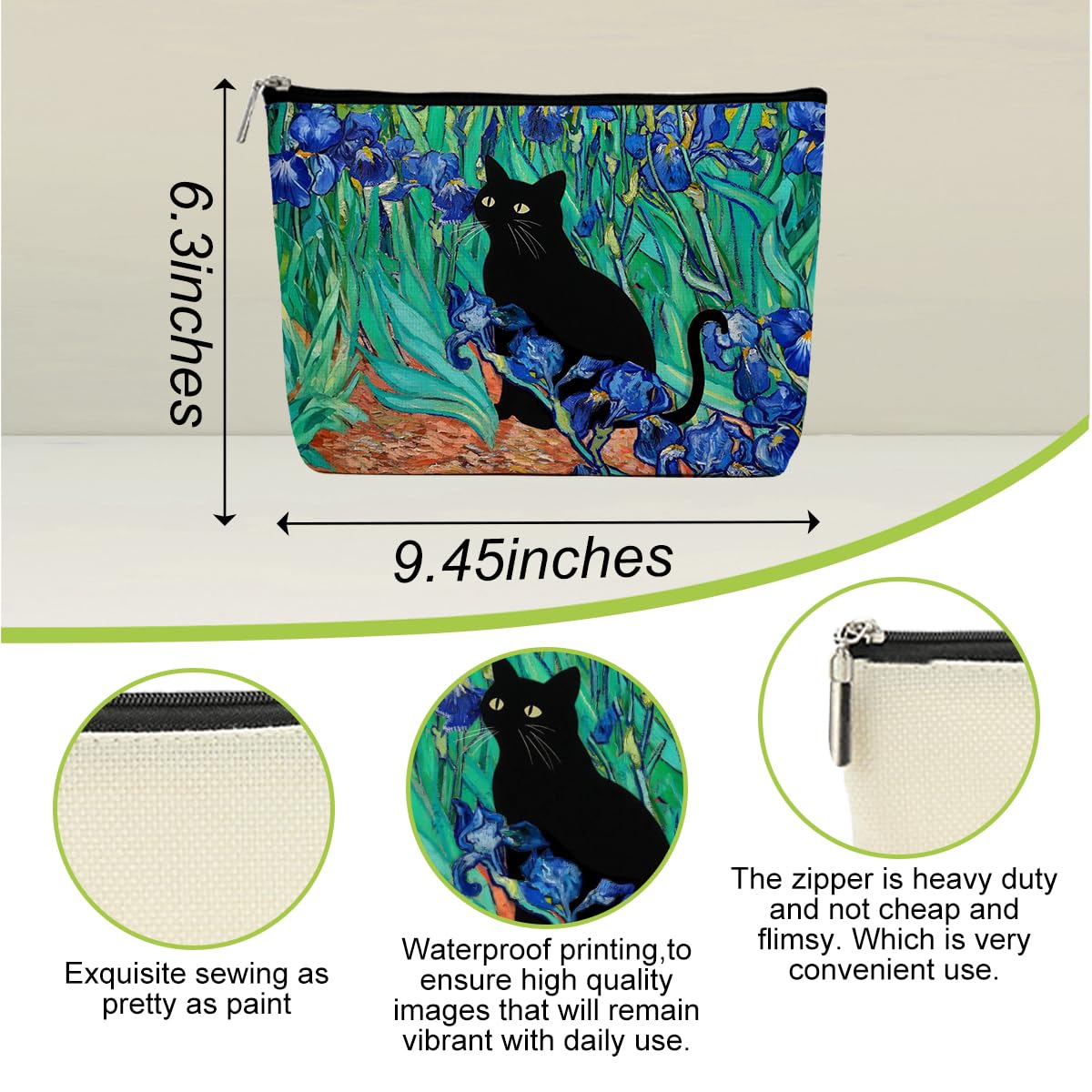 Floral Cat Makeup Bag, Cat Gifts Cosmetic Bags, Aesthetic Design Canvas Zipper Organizer Pouch Cute Roomy Portable Toiletry Bag Cats Themed Gifts for Girls Women Travel Storage Accessories-5