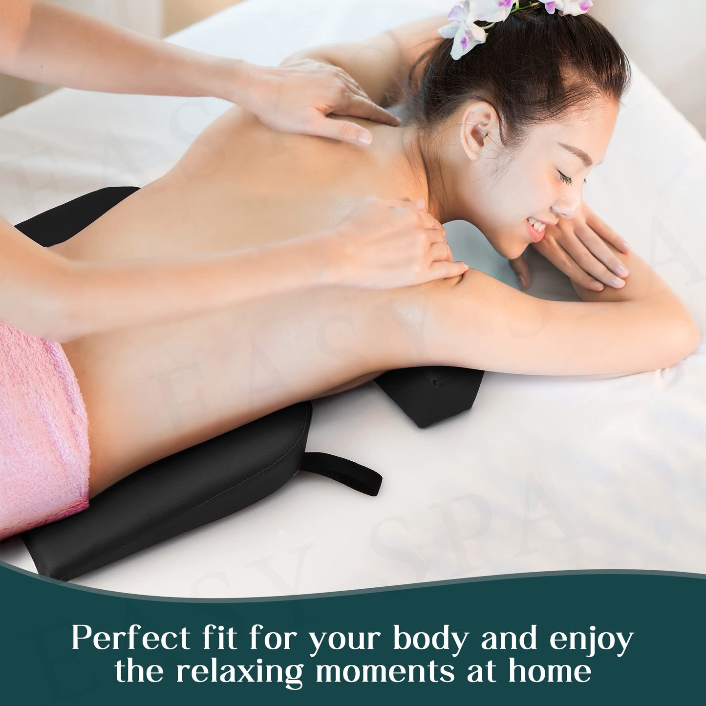 EASY SPA Massage Table Breast Pillow Upgraded for Larger Bust Sizes(AA-C+), Wedge Cushion, Comfort Bolster Wedge, Prone Pillow (Black) for Sleep or After Surgery