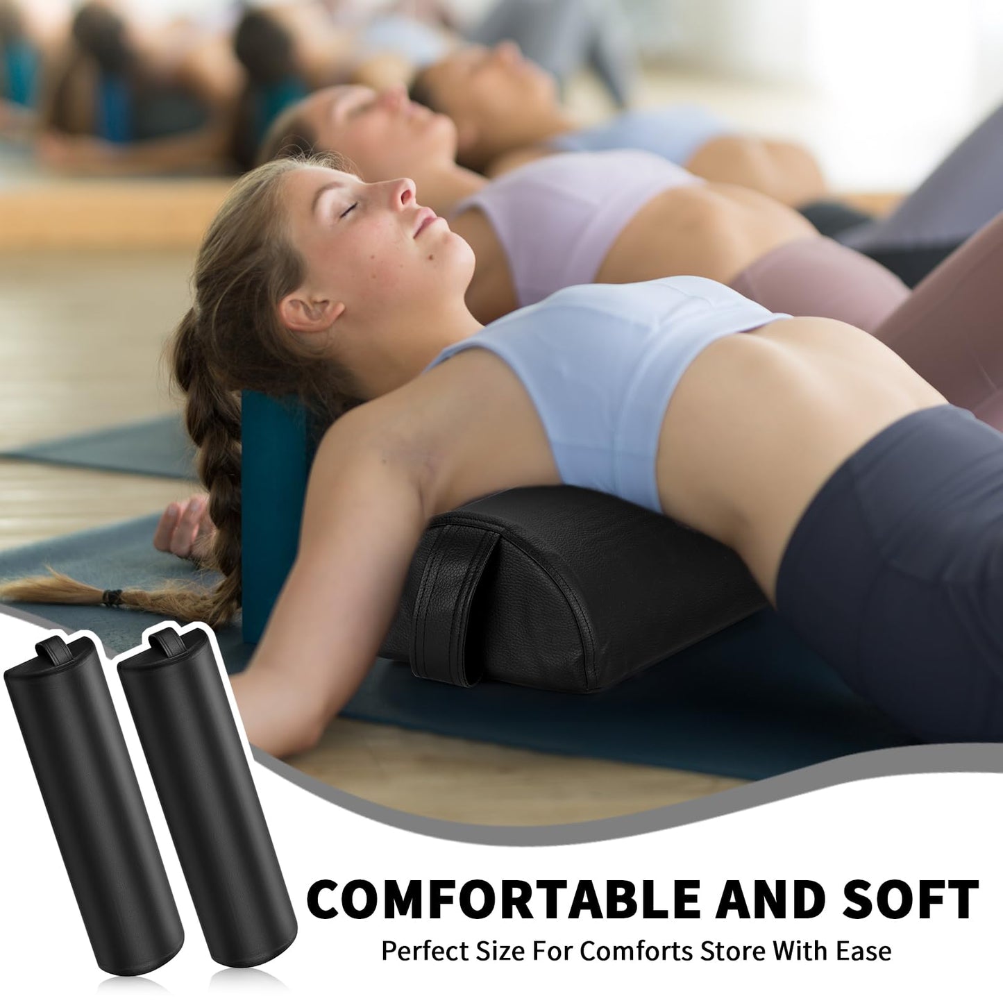 Ripeng 4 Pcs Half Round Massage Table Bolster Pillow Pad Semi-Round Massage Pillow Cushion with Strap Handle Black Durable Professional Bolster Support Pad for Leg, Knee, Neck, Back, Spa