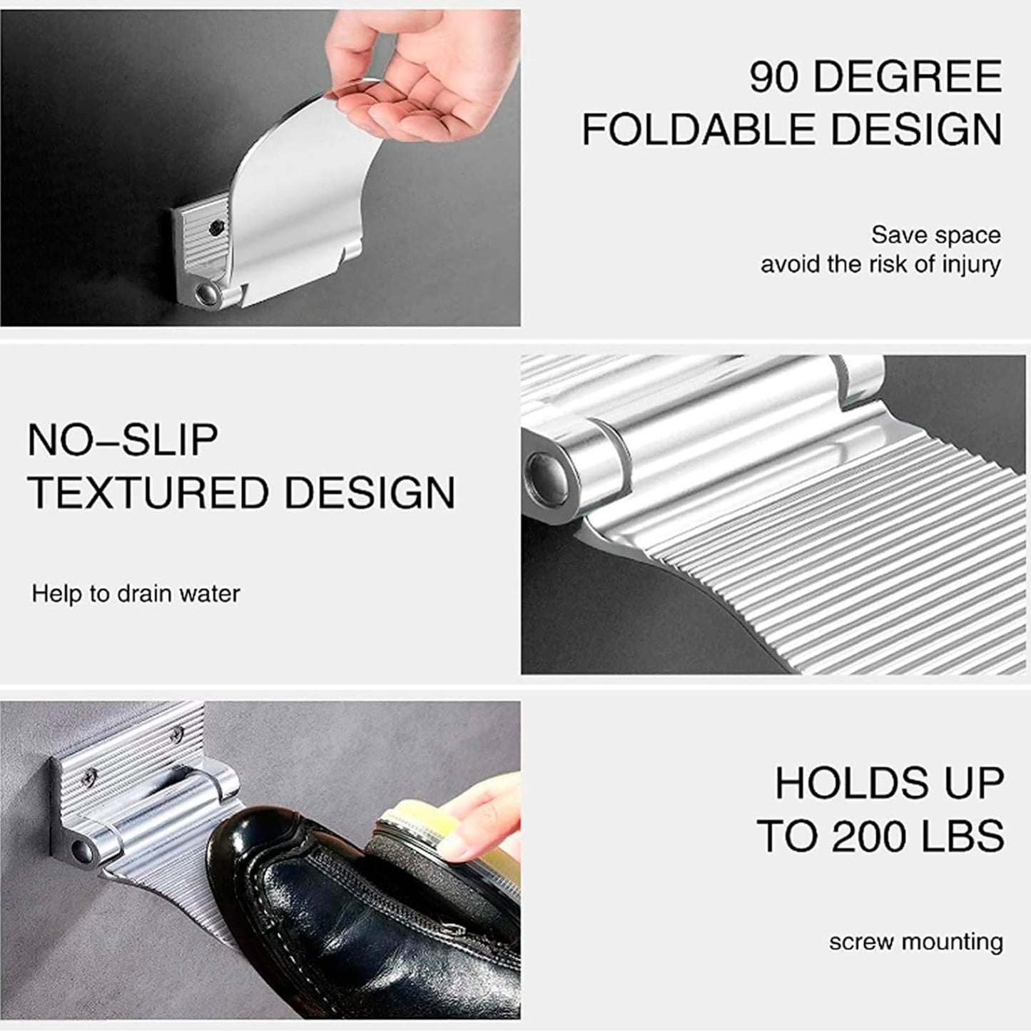 Wall-Mounted Shower Foot Rest for Shaving Legs, Foldable Aluminum Bathroom Foot Pedal Footrest for Shower, Non-Slip Footstep Stand Shower Aid for Elderly & Pregnant Women & Back Pain Sufferers