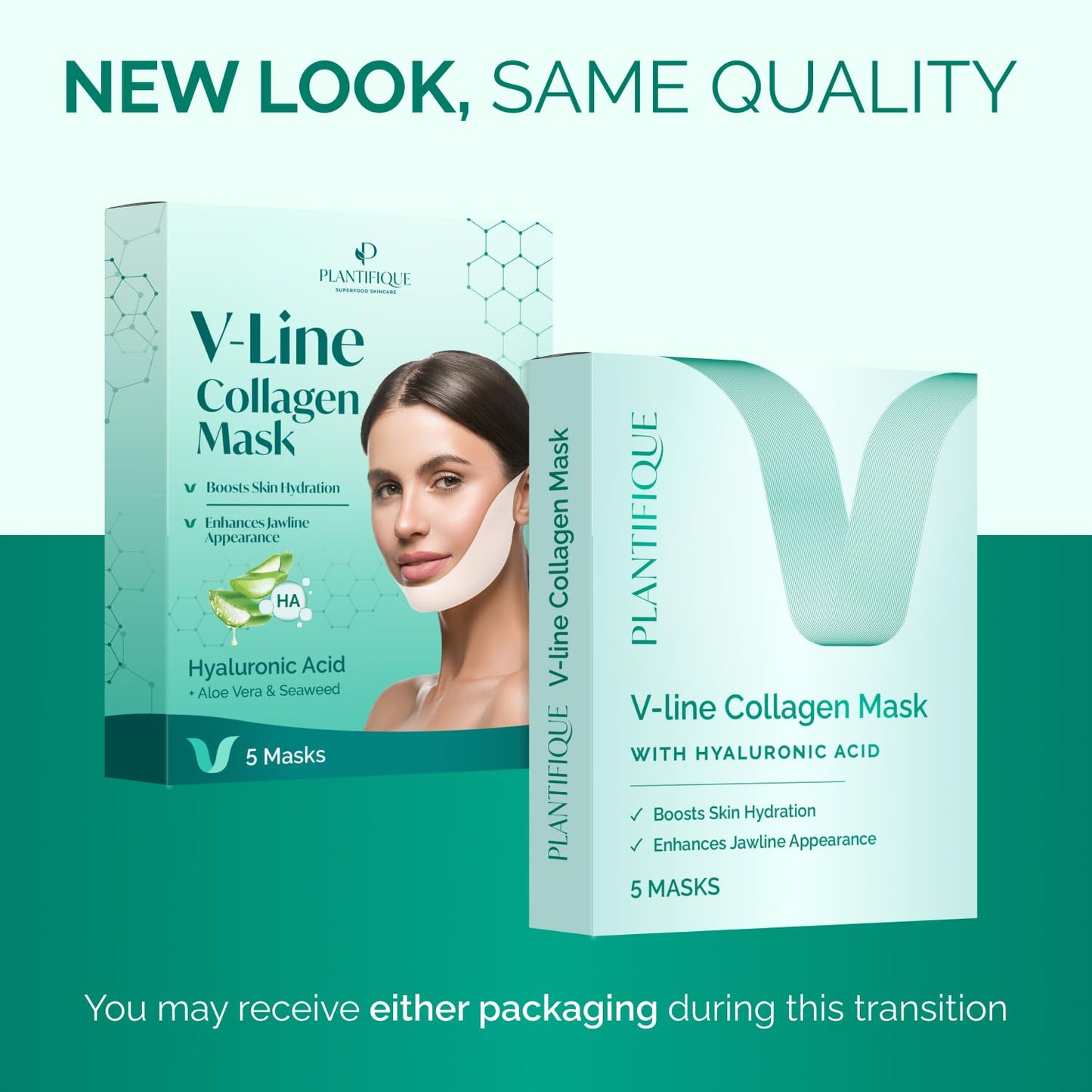 PLANTIFIQUE V-Line Collagen Mask for face 5 PCS | Chin Strap for Women & Men | V Line Lifting Mask with Collagen and Hyaluronic Acid V Shape Face Tape Chin | Skin Firming
