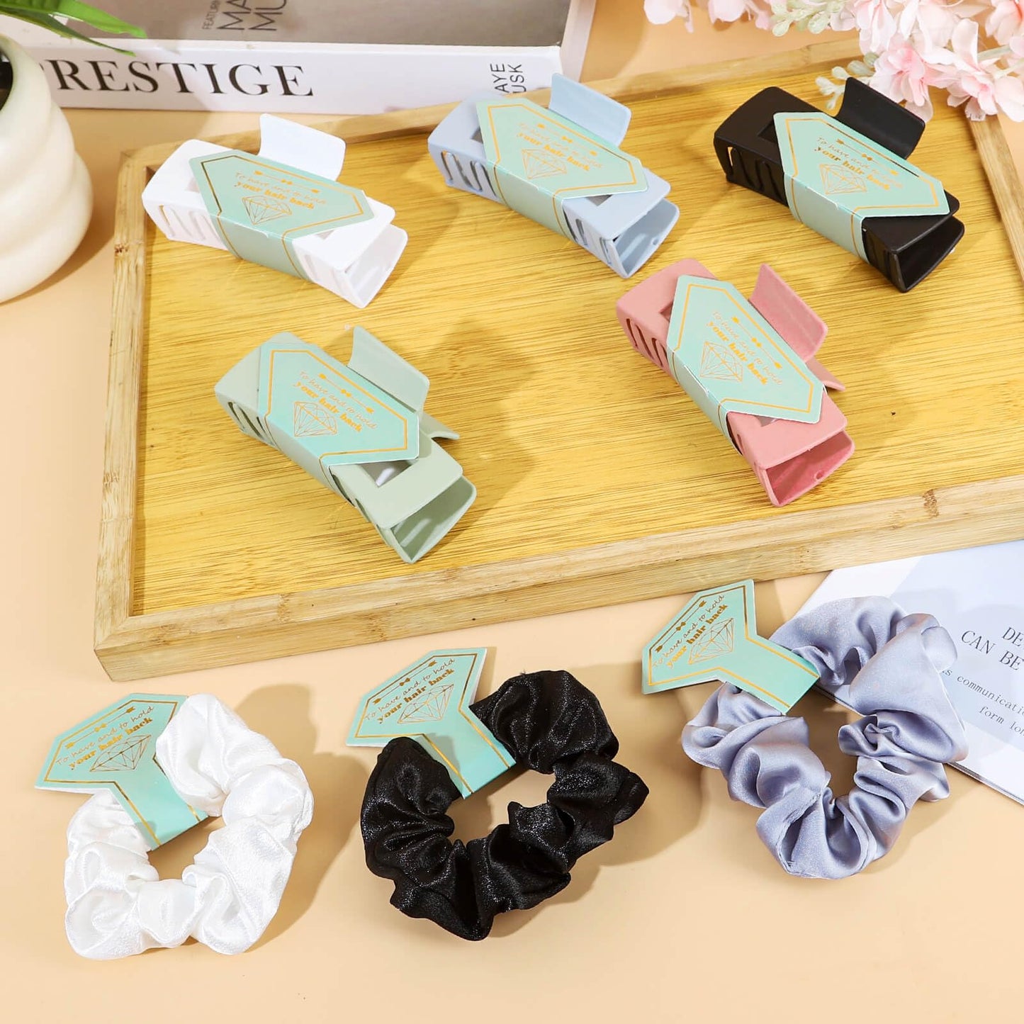 Featch Bridesmaid Proposal Gifts 8pcs Hair Claw Clips & 8pcs Satin Hair Ties Scrunchies Bachelorette Party Bridal Shower Present Good ideas Gift for Wedding Party Favors White&Black