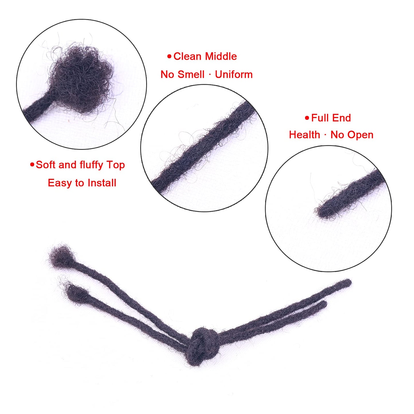 100% Real Human Hair Dreadlock Extensions, ADIASAI 0.4cm Thickness 10 Inch 10 Strands Can Be Dyed and Bleached Full Hand-made Loc Extensions for Men Women Kids 100% Unprocessed Natural Black