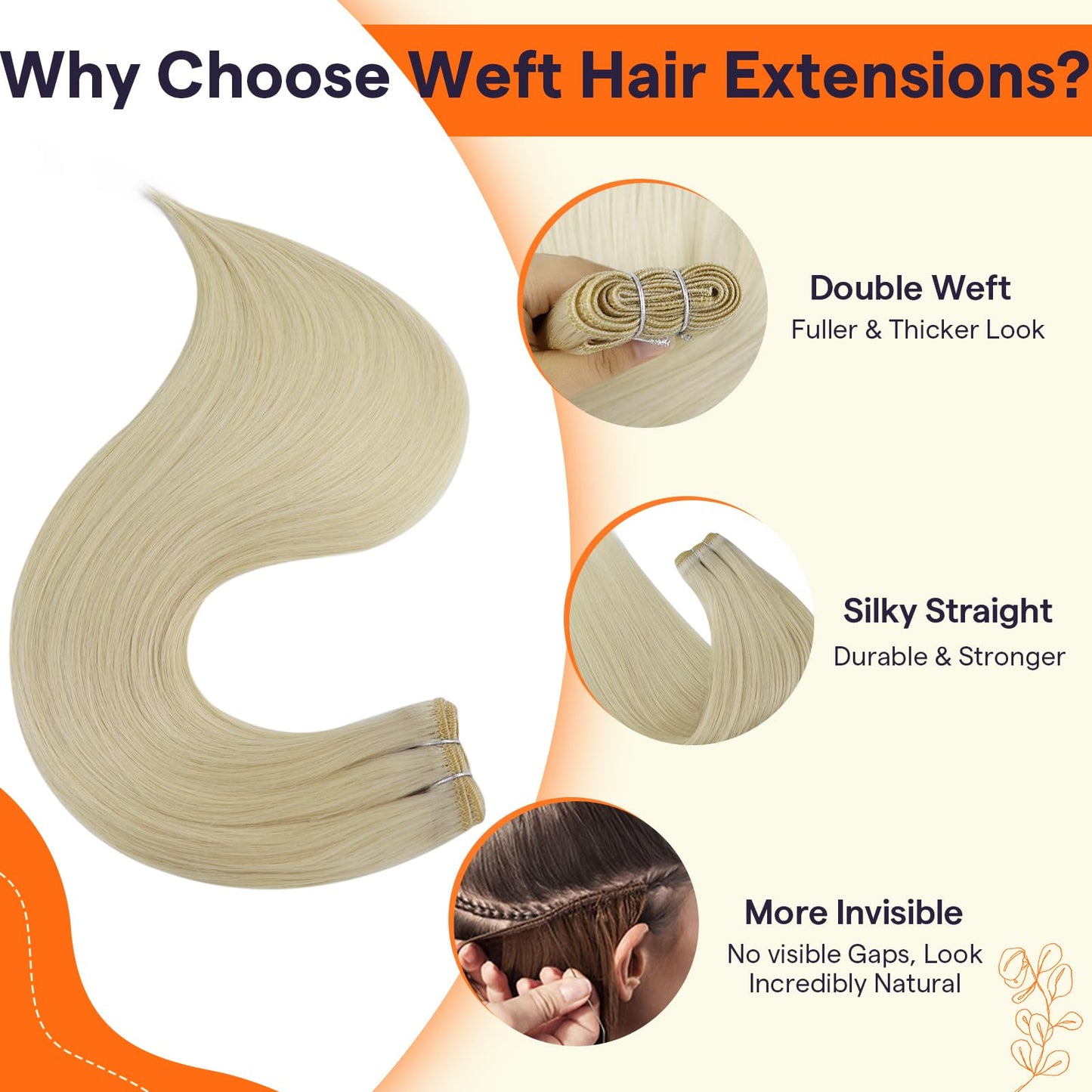 Full Shine Hair Extensions 24 Inch Weft Hair Extensions Human Hair Color Platinum Blonde Extensions Sew In Extensions Real Human Hair Remy Human Hair Weft Extensions 105G