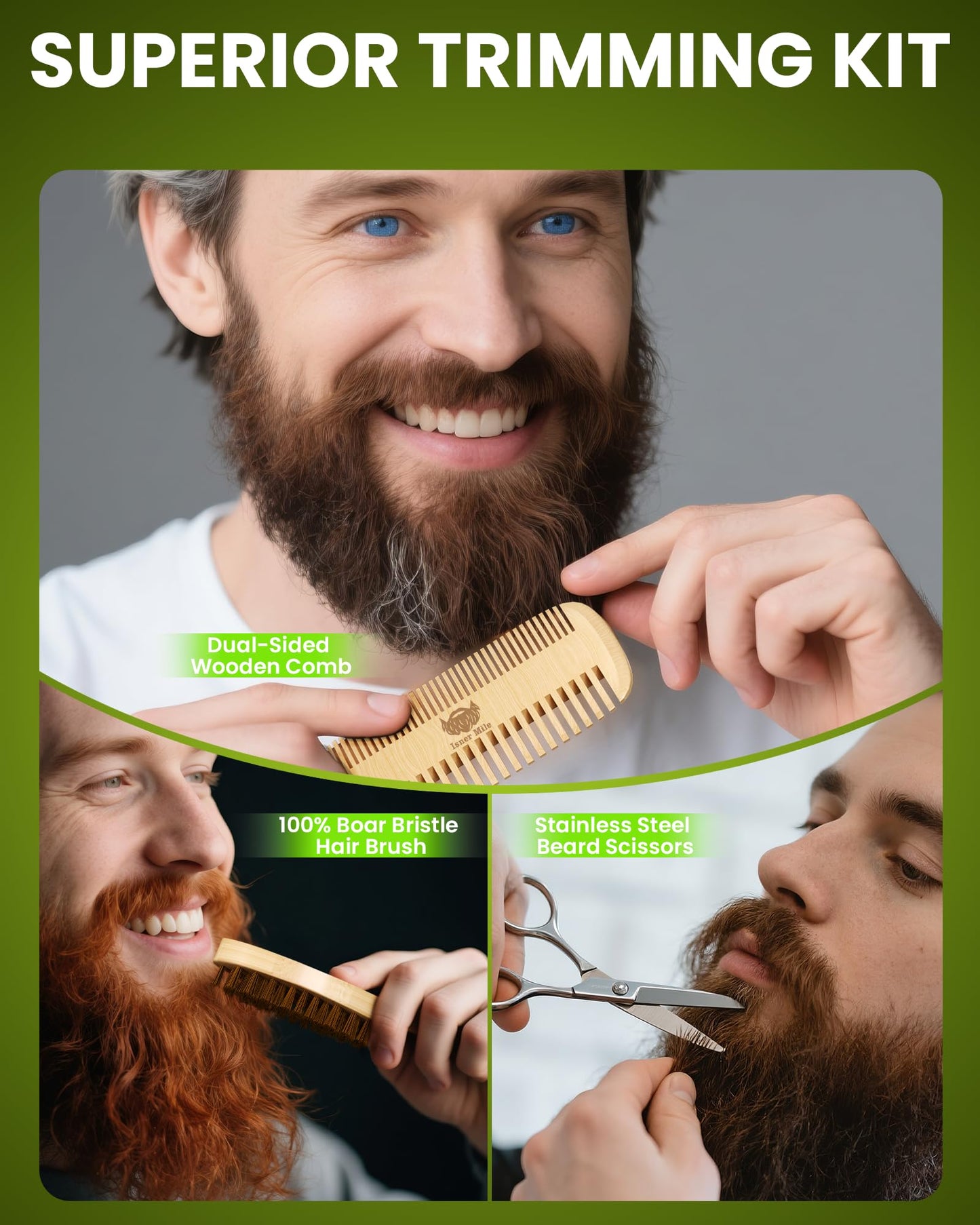Comfy Mate Beard Kit for Men Grooming and Care: with Beard Shampoo & Conditioner Oil and Balm Brush Comb Scissors, Father's Day - Christmas - Birthday Gifts for Men Stocking Stuffers for Him Husband