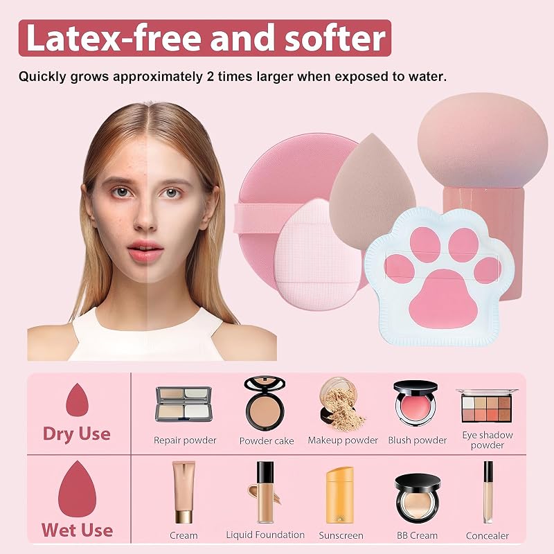 Pink 30-Piece Makeup Brush Set with 18 Brushes, 12 Sponges & Mirror Case (Variation: Pink) for Beginners