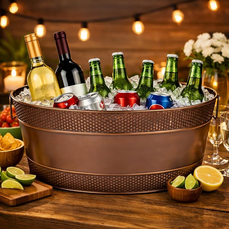 Copper Finish Heavy-Duty Beverage Tub, 6 Gallon – Oval by Brekx (Variation: Copper)