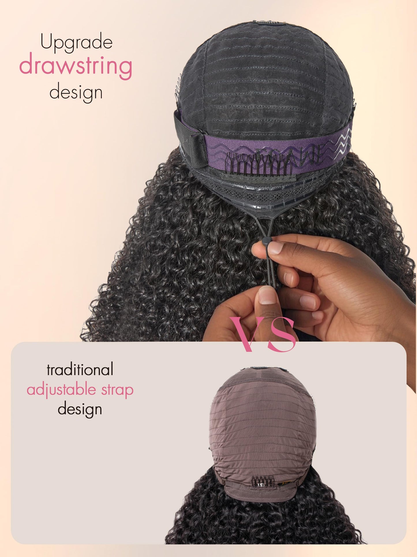 LUVME HAIR V Part Wig Human Hair Drawstring Wig Kinky Curly Half Wig 20 inch U Part 100% Real Human Hair Glueless None Lace Wigs Virgin Hair Machine Made Wigs 200 Density Natural Color