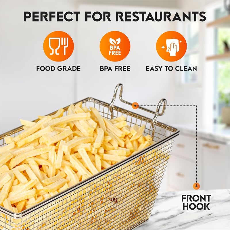 Commercial Deep Fryer Basket 4-Pack with Long Handle - 13.25 x 6.5 x 5.9 in