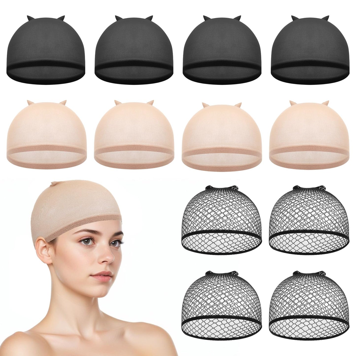 Giantree 6Pcs Non Slip Wig Cap, Wig Cap for Women, Hair Net Wig Grip Cap Liner Weaving Caps, Stretchy Nylon Stocking Caps for Women, Men, Kids (12Pcs)
