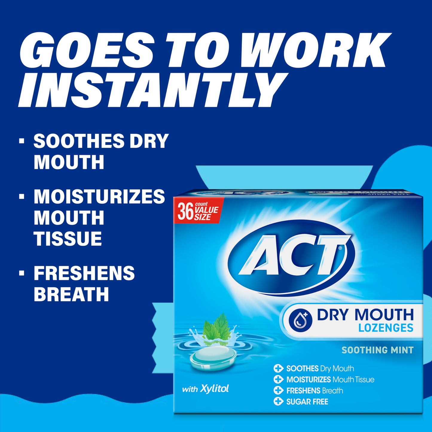 ACT Dry Mouth Lozenges with Xylitol, Soothing Mint, 36 Lozenges