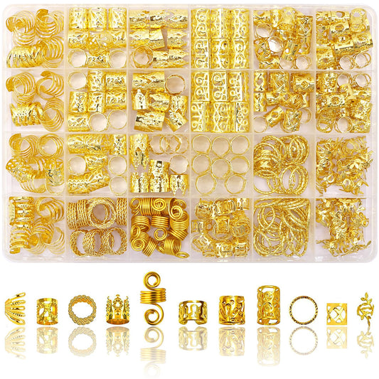 SVNMU 280 Pcs Gold Hair Jewelry for Braids Dreadlock Locs Metal Hair Clips Accessories for Women,Adjustable Hair Cuff Coils Rings Charms Braiding Decoration