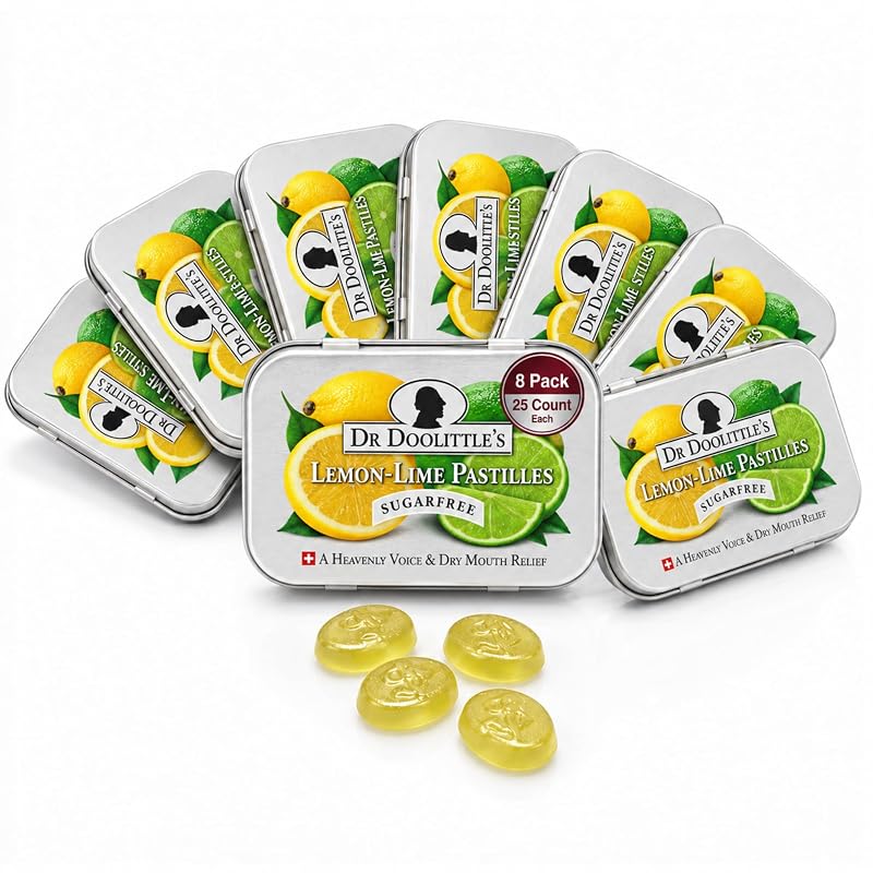 Sugar Free Fruit Pastilles for Voice & Throat – Lemon Lime, 25 Count Tin (8 Pack)