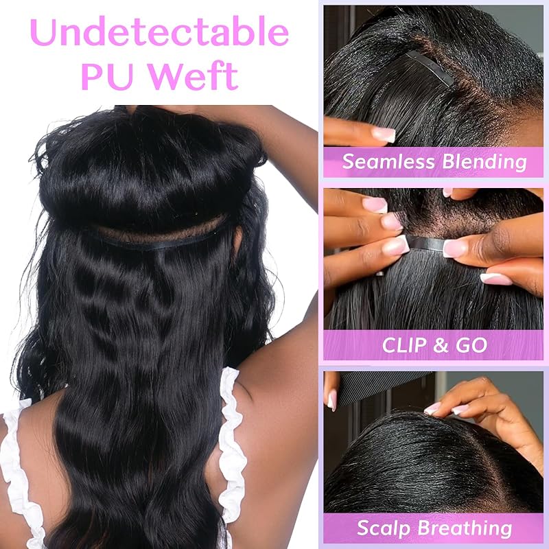 IDN Beauty 14 Inch 100g Natural Black Seamless Clip-In Hair Extensions - 7pcs Ultra-Thin PU Weft