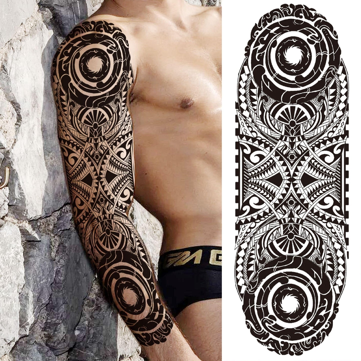 20 Sheets Maori Extra Large Full Arm Temporary Tattoos For Men Adults, 8 Sheets God Totem Armband Fake Sleeve Tattoos For Women, Long Lasting Temp Bulk Tribal Halloween Black Letter Tattoo Stickers