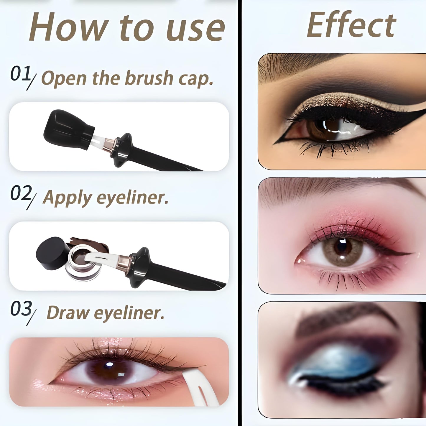 Silicone Eyeliner Pen Set - Quick-Drying Brush Set, Paired With Waterproof Black And Brown Gel Cream - Easy, Streak-Free Application Design Suitable For Beginners And Professionals Alike. (Blue)