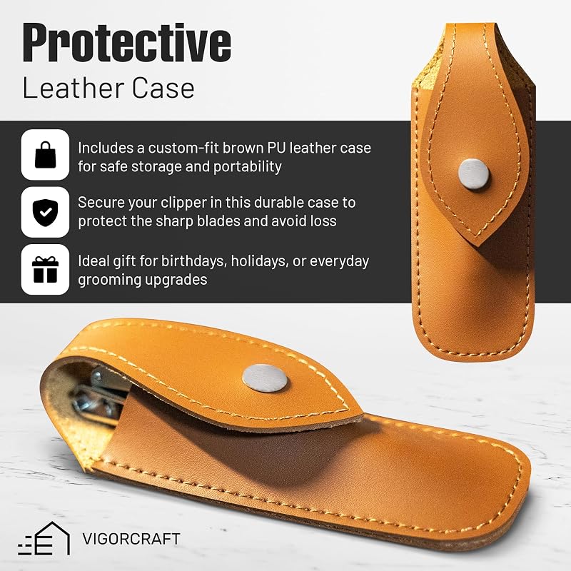 Japanese Stainless Steel Nail Clipper with Leatherette Case - Power L Variation