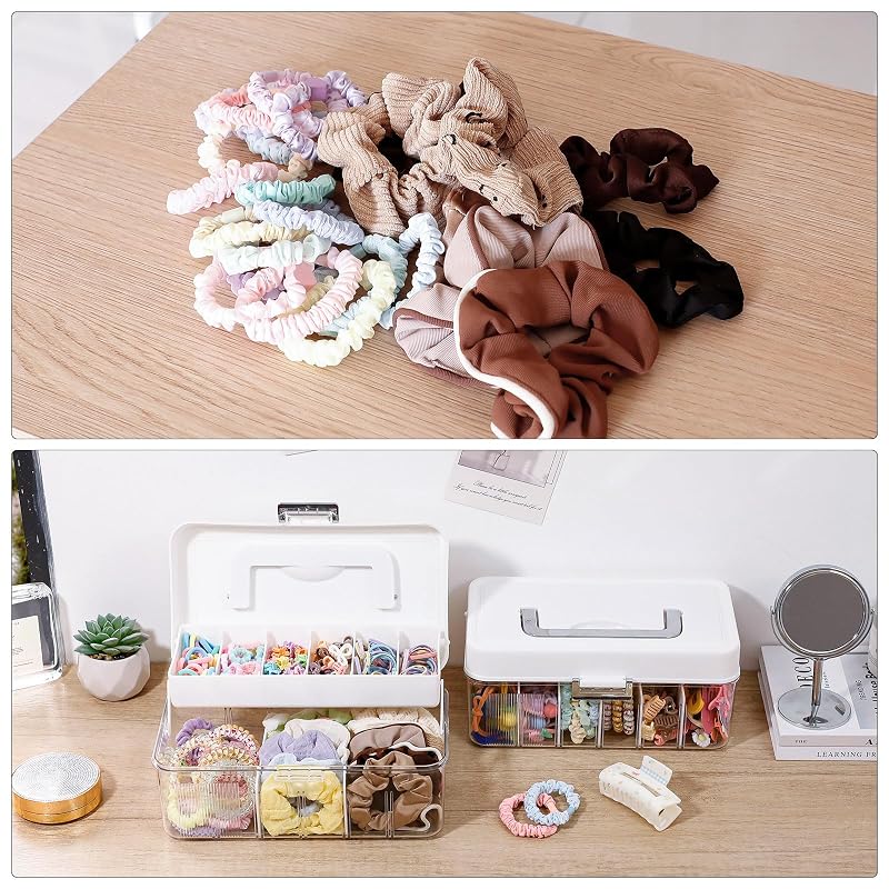 2 Pack Portable Hair Accessories Organizer Box for Girls (Plastic, Dustproof) - 2 Tiers, 12 Divisions