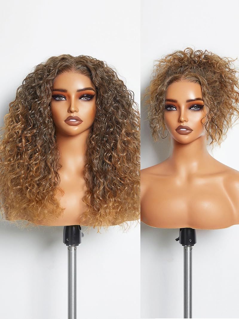 Ombre Kinky Curly Lace Front Wig 20 Inch – Deep Curly #T227T Deep Brown to Strawberry Blonde