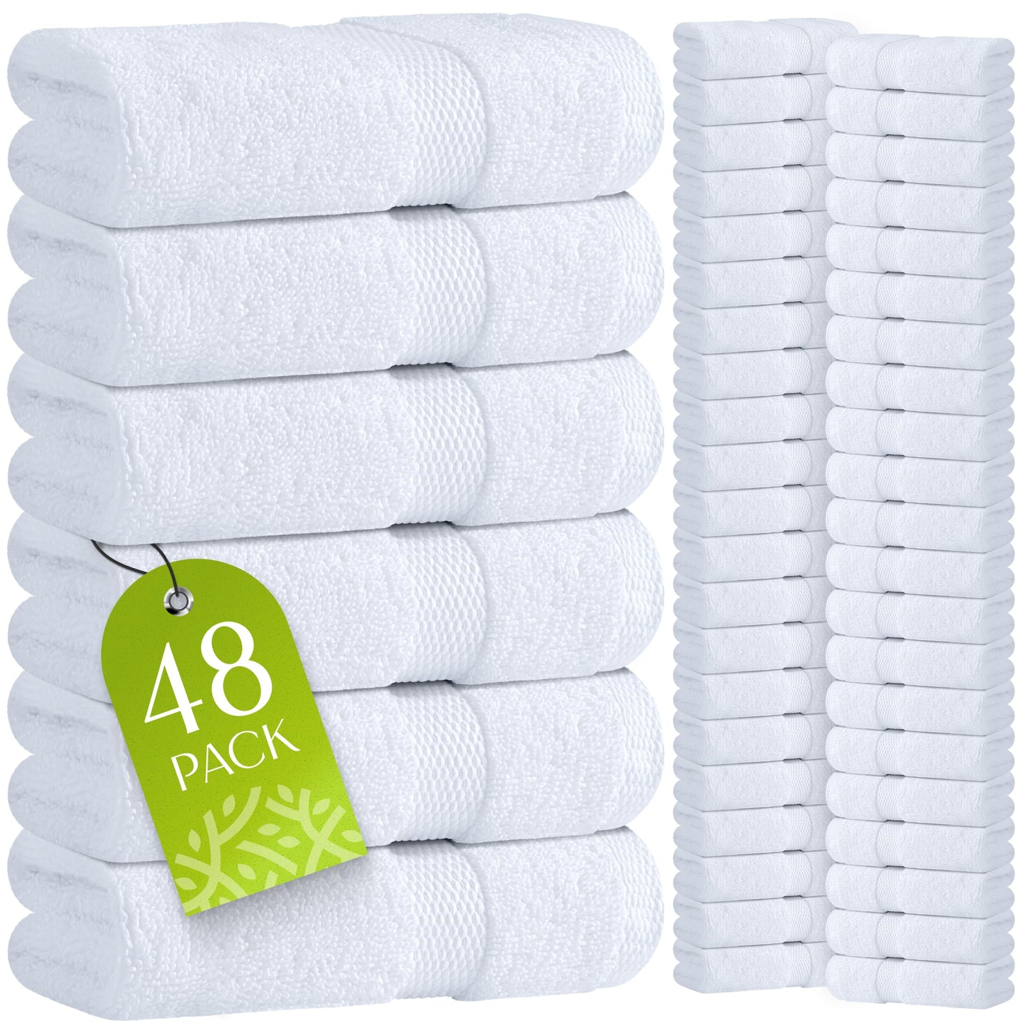 Wealuxe White Washcloths for Body and Face Towel, Cotton Wash Cloths Bulk 48 Pack, Flannel Spa Fingertip Wash Clothes 12x12 Inch, Soft Absorbent Gym Towels