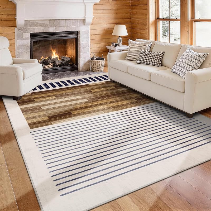 8x10 Washable Area Rug with Modern Abstract Color Block - White, Brown & Black, Variation: Beige Brown+8' x 10' Rectangular