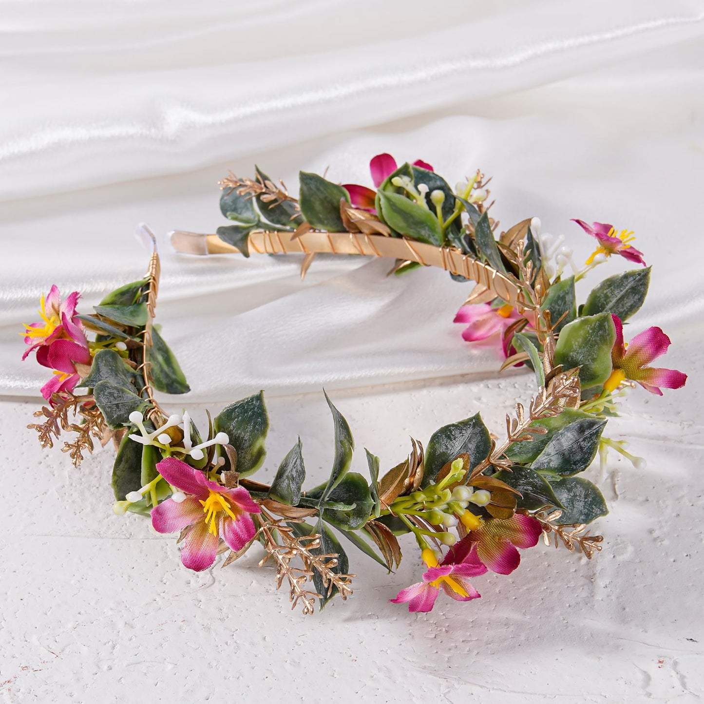 KorViSHOW Rose Purple Flower Crown - Fairy Forest Floral Headband for Women Woodland Floral Girl Headpiece Elf Renaissance Hair Accessory for Girls Women Birthday Wedding Party Photo Props