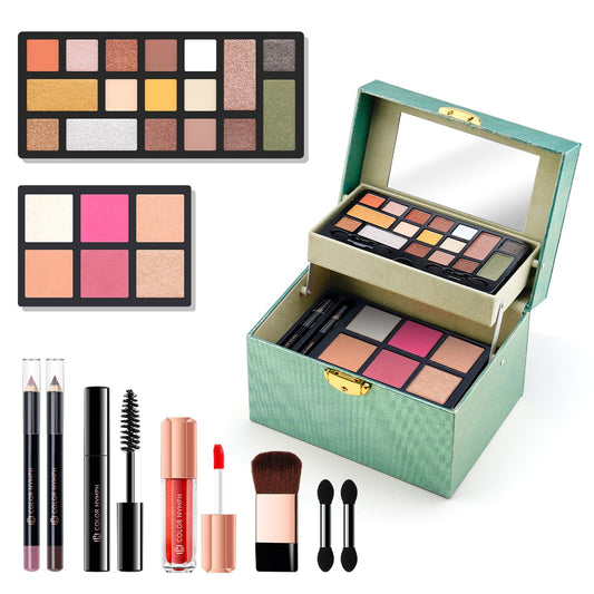 Color Nymph Makeup Kit For Teens Girls, Makeup Set For Little Girls With Key-Lockable Storage Case Included 17-Colors Eyeshadows, Blush, Bronzer, Highlighter, Contour, Lipstick Brushes Mirror (Green)