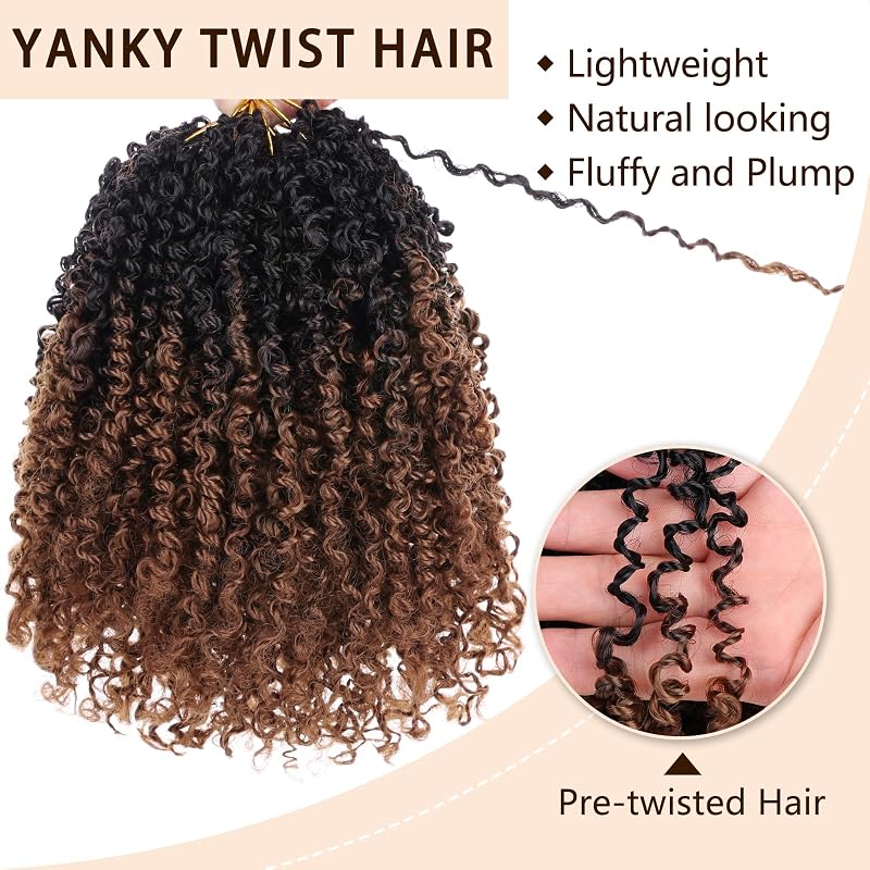 COOKOO 10 Inch Ombre Yanky Twist Crochet Hair - 1B/30#, 8 Packs (Variation: 1B/30#+10 Inch)
