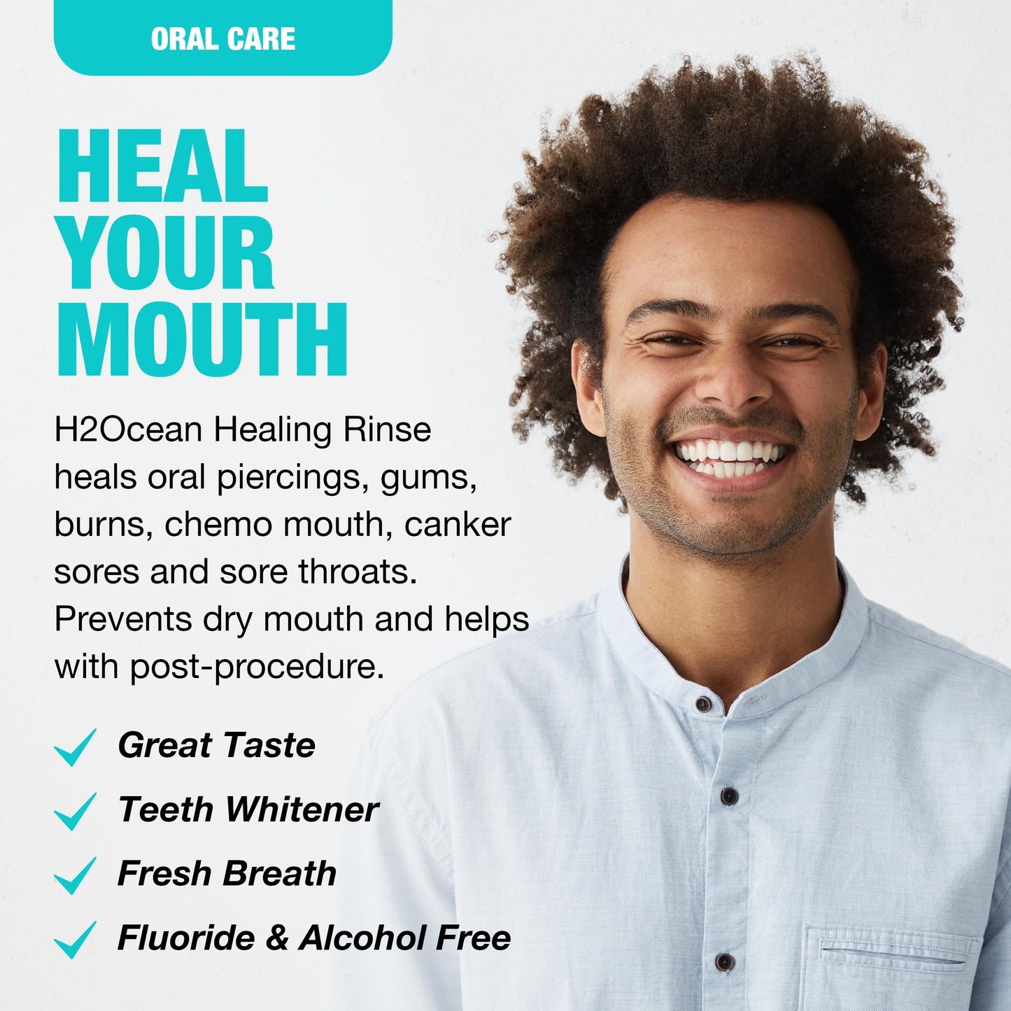 H2Ocean Healing Rinse Natural Sea Salt Oral Care - Mouth Rinse for Oral Care - Great for Piercings, Sore Throats & Gum Health - Alcohol- & Fluoride-Free Mouthwash - Arctic Ocean Mint, 16 oz