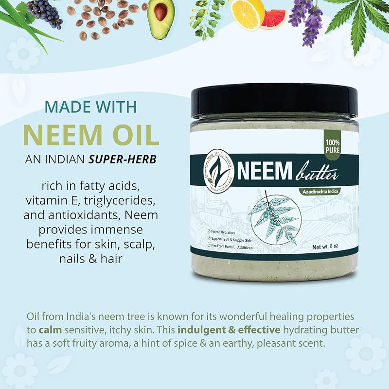 Neem Butter Coconut Oil Skin Cream for Sensitive & Itchy Skin - 8 oz (2 Pack)