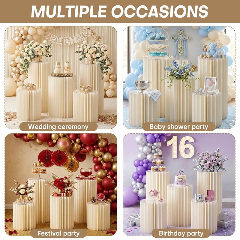 Youjoitim 5-Pack White Cylinder Pedestals Stands, 15.7/23.6/31.5 Inch Height, Foldable Cardboard Display Columns