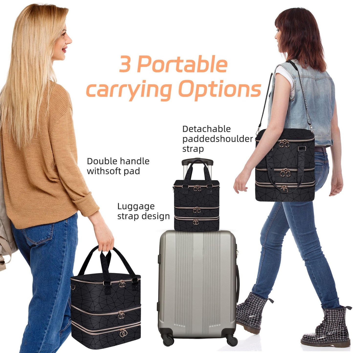 Nail Polish Organizer Case,3 Layer Nail Polish Organizer Bag Holds 84 Bottles (15ml/0.5 fl.oz) Nail Supplies Organizer,Nail Bag PU Leather Nail Carrying Nail Kit Supplies Organizer Case (Black)