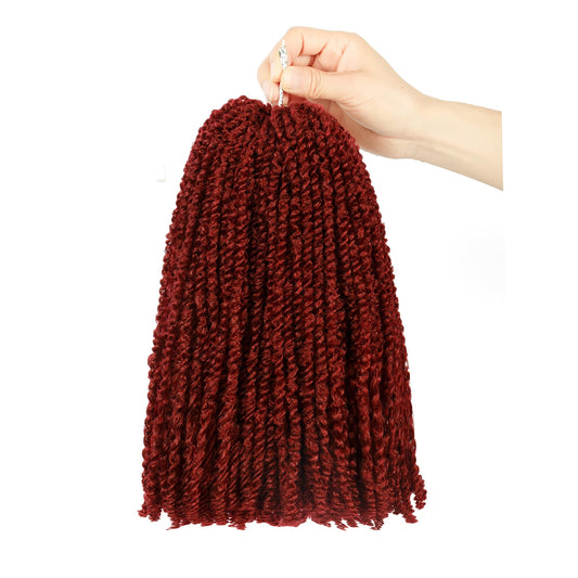 Mini Passion Twist Crochet Hair for Black Women-10 Inches 6 Packs Pure Burgundy Pre Twisted Elastic and Cuttable Hair Extensions,Braided by Soft Synthetic Twist Bohemian Curl(10"-6P,BUG#)
