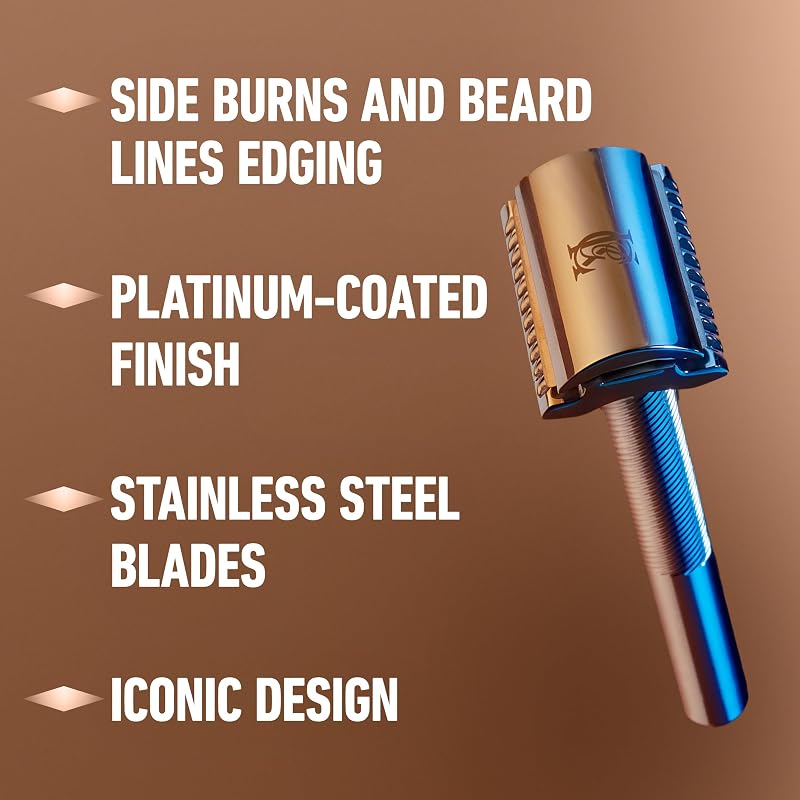King C. Gillette Safety Razor with Chrome Plated Handle & 5 Platinum-Coated Double Edge Blades
