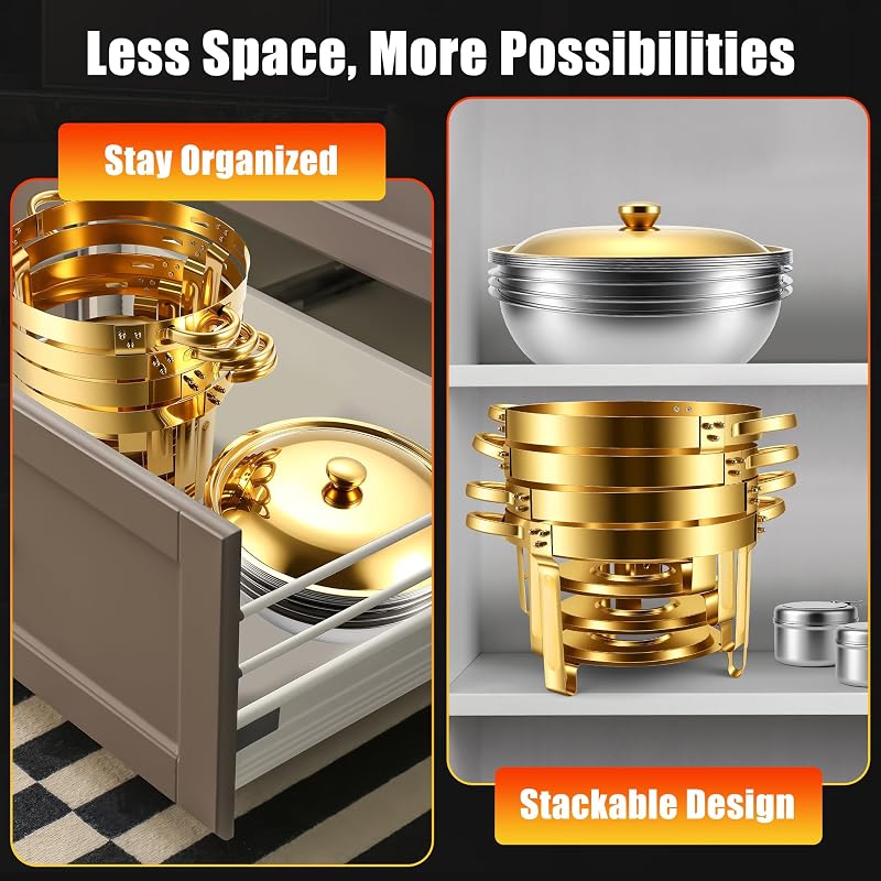 Chafing Dishes Buffet Warmer Set, 4 x 2/4 Pack 4.5QT Stainless Steel Gold Variation: Gold+4pack