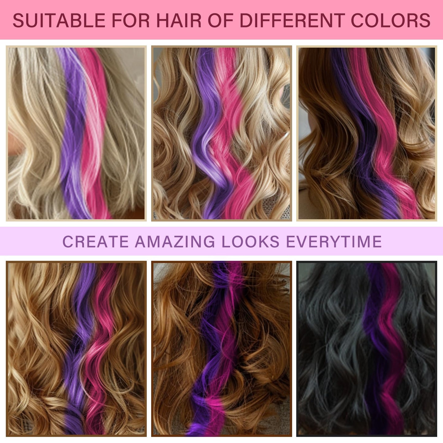 Hair Chalk for Kids Girls, Purple Pink Temporary Hair Color Dye, Washable Hair Chalk Comb - Kids Hair Dye Makeup For Party Halloween Christmas Birthday Cosplay Festivals