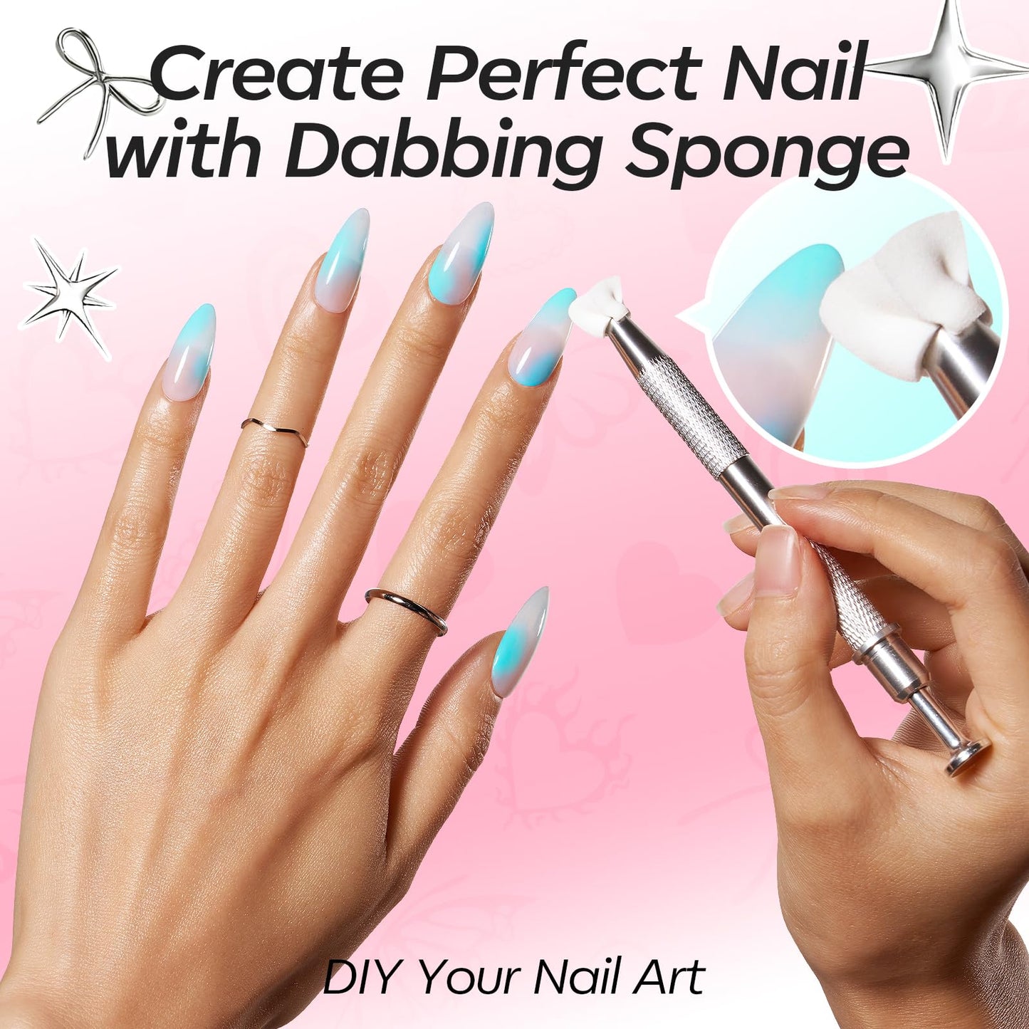 modelones Gel Nail Polish Kit White French Jelly Pink Pastel Blue Ocean Gel Polish Set with 10 Pcs Nails Sponge for Ombre & Stickers, 4 Colors Gel Mini Salon Home DIY Trend Manicure Gift for Women