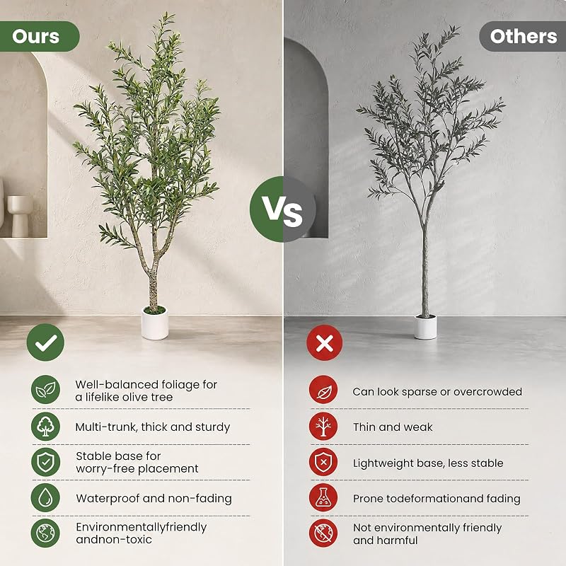 MCTYBB 6ft Olive Trees Artificial Indoor with White Planter - Triple-Trunk