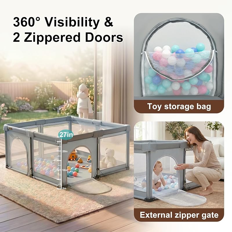Foldable Baby Playpen 50x50 Inches - Portable Indoor Outdoor Safety Fence